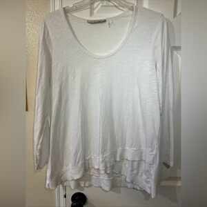 Soft Surroundings Waldport Scoop Neck White Long Sleeve Cross Ribbed Hem L Top